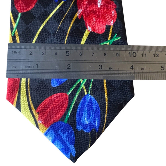 (3) VTG Mens 100% Silk Neck Tie Floral Geometric 57" USA Tulips Abstract Red - Picture 4 of 12